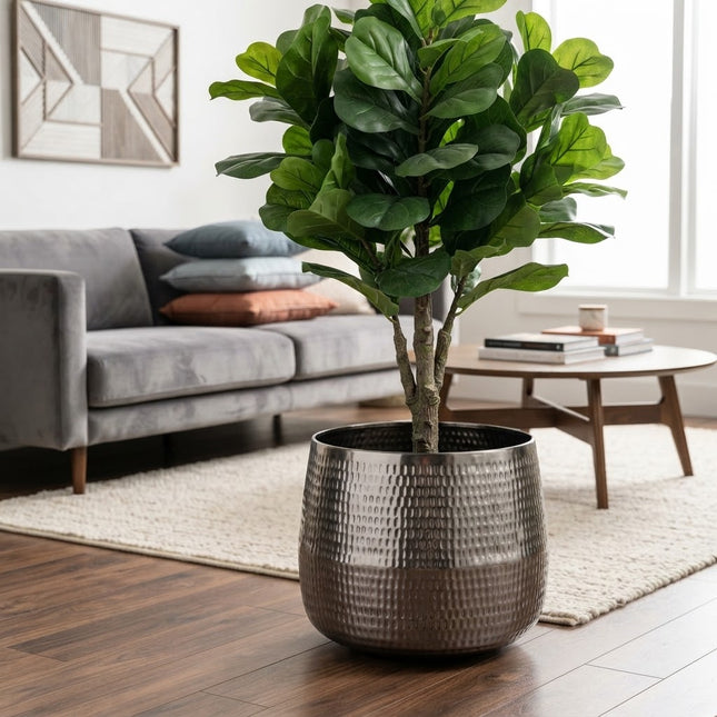 Jenna Lead - ↕38cm - Ø42cm - Plantenpot Groot Zilver