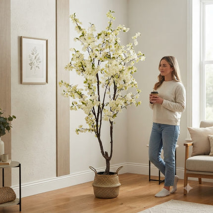 Kunstplant Kersenbloesem - Prunus - Wit - ↕210cm - Ø17cm