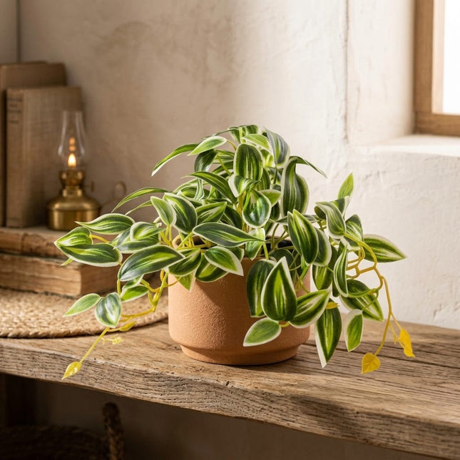 Kunstplant Tradescantia Groen/Wit - ↕17cm - Ø19cm