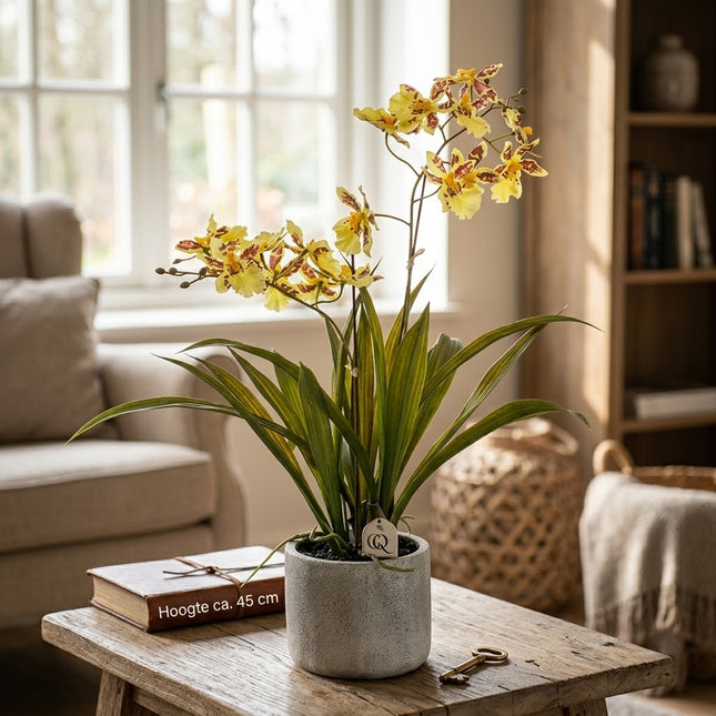 Kunstplant Orchidee - Geel - ↕45cm - Ø16cm