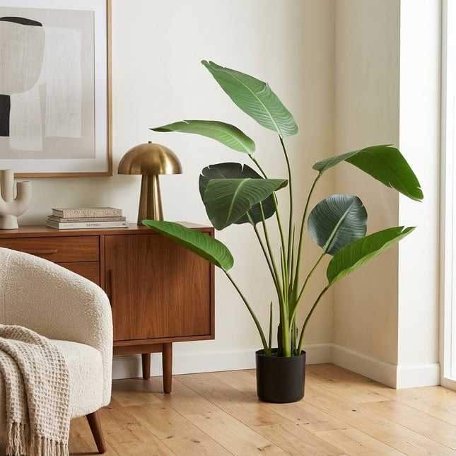 Kunstplant Strelitzia - In zwarte pot - ↕120cm - Ø14cm