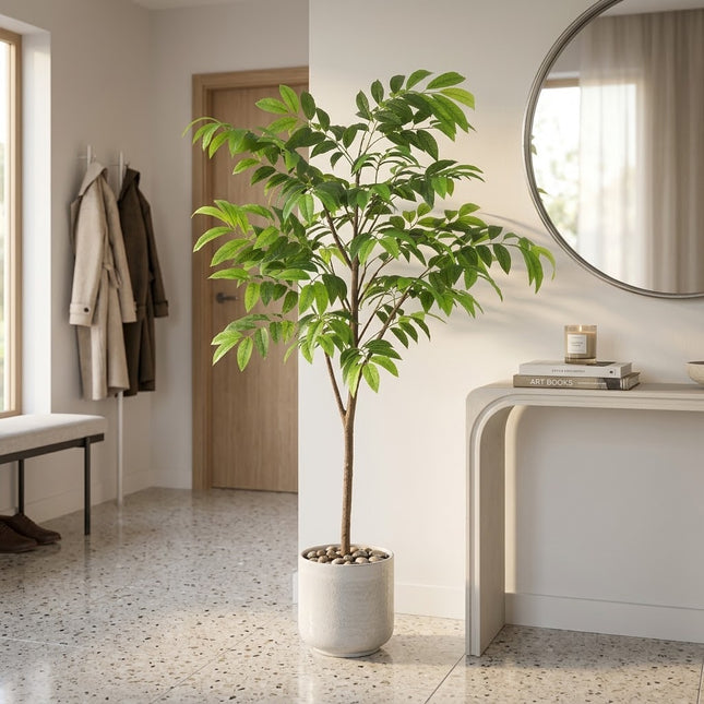 Kunstplant Tropisch met witte Sierpot - ↕153cm - Ø24cm