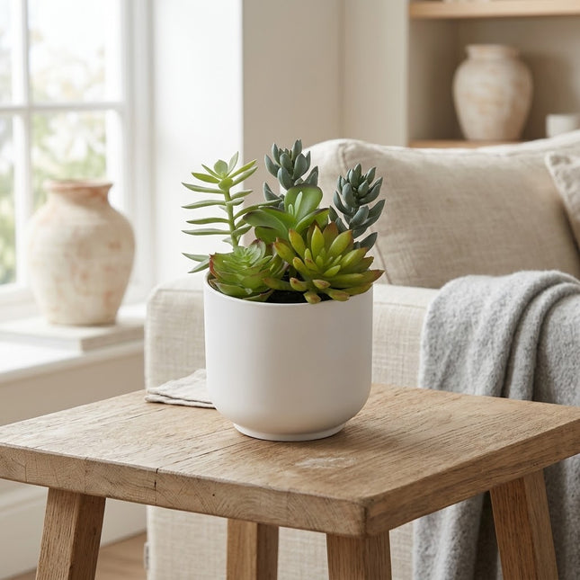 Kunstplant Vetplant in witte Sierpot - ↕19cm - Ø13cm