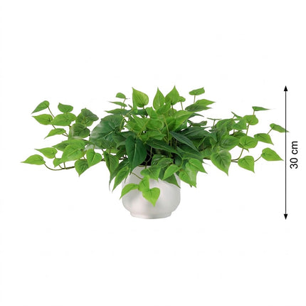 Pianta artificiale Epipremnum in vaso decorativo bianco - ↕30cm - Ø15cm