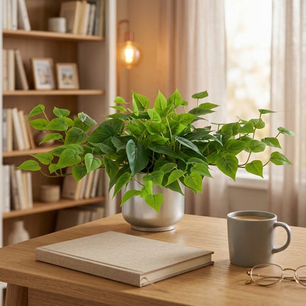 Pianta artificiale Epipremnum in vaso decorativo bianco - ↕30cm - Ø15cm