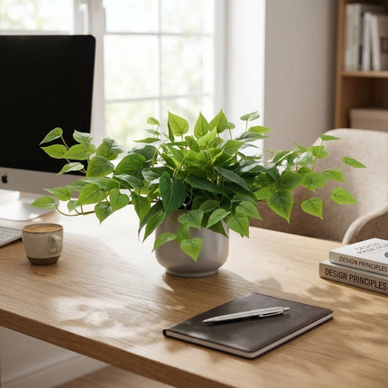 Pianta artificiale Epipremnum in vaso decorativo bianco - ↕30cm - Ø15cm