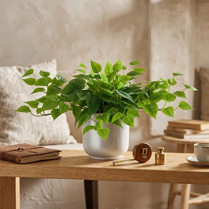 Pianta artificiale Epipremnum in vaso decorativo bianco - ↕30cm - Ø15cm