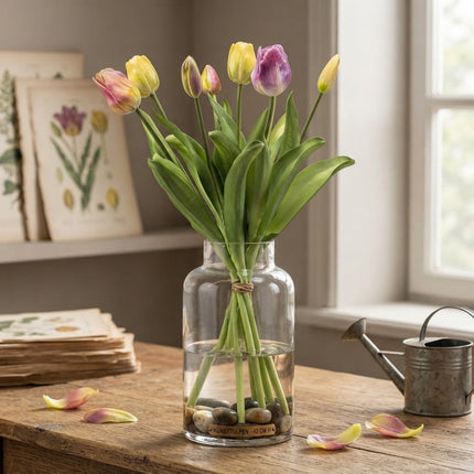Tulpenboeket - Zachte Lente - ‘Real Touch’ Kunsttulpen - 7 stelen – ↕42cm