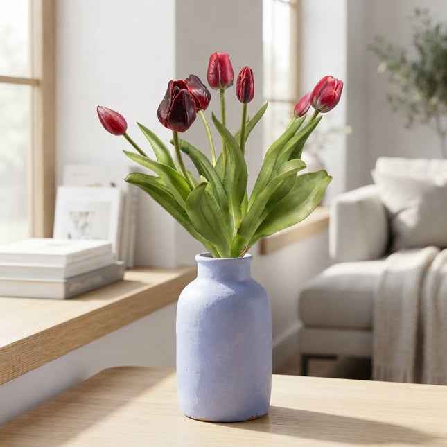 Tulpenboeket - Diep Rood - ‘Real Touch’ Kunsttulpen - 7 stelen - ↕42cm