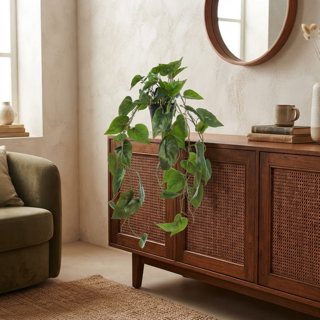 Kunstplant Philodendron Scandens - Klimmende Boomliefhebber - ↕80cm - Ø18cm