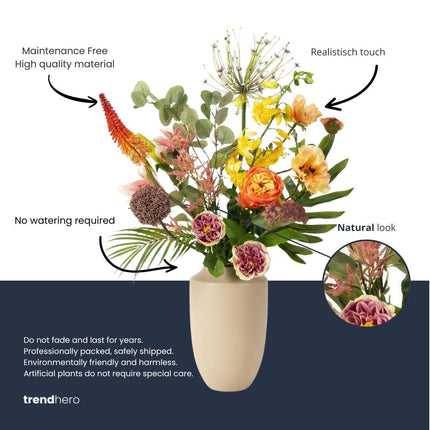 Kunstbloemen boeket - Amber Peach Deluxe - Real Touch - 12 stelen - ↕105 cm