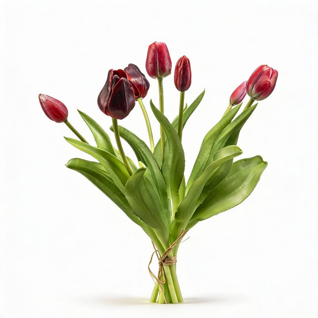 Tulpenboeket - Diep Rood - ‘Real Touch’ Kunsttulpen - 7 stelen - 42 cm