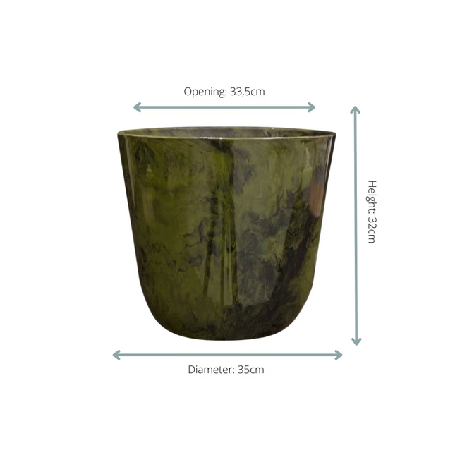 Plantenpot Palermo marble groen - ↕32cm - Ø35cm