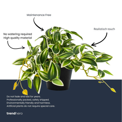 Kunstplant Tradescantia Groen/Wit - ↕17cm - Ø19cm