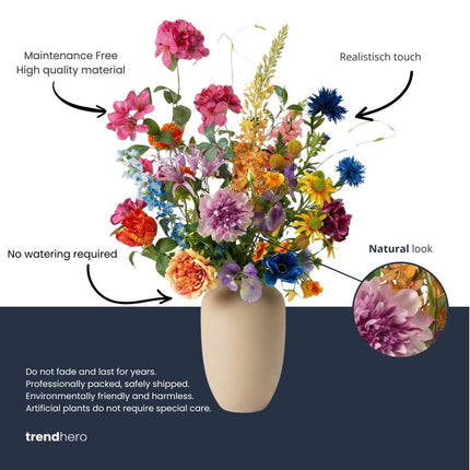 Kunstbloemen boeket - Summer Garden Deluxe - Real Touch - 19 stelen - ↕100 cm - Zijden bloemen