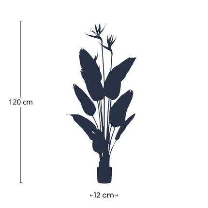 Kunstplant Strelitzia met bloemen - In zwarte pot - ↕120cm